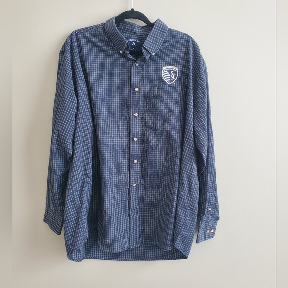Antigua Other - Antigua Men's Sporting KC Plaid‎ Button Down Long Sleeve Shirt in Navy Size XL